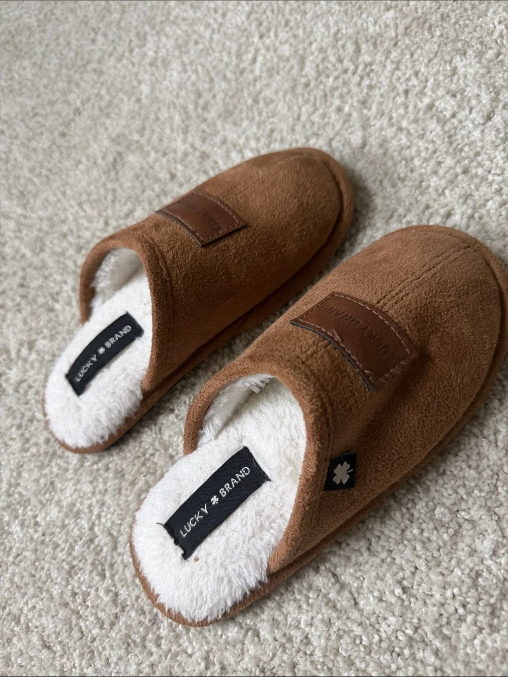 Lucky Brand Kid’s Tan Brown Suede-Look Slip-On Slippers (size 11-12 little kids)
